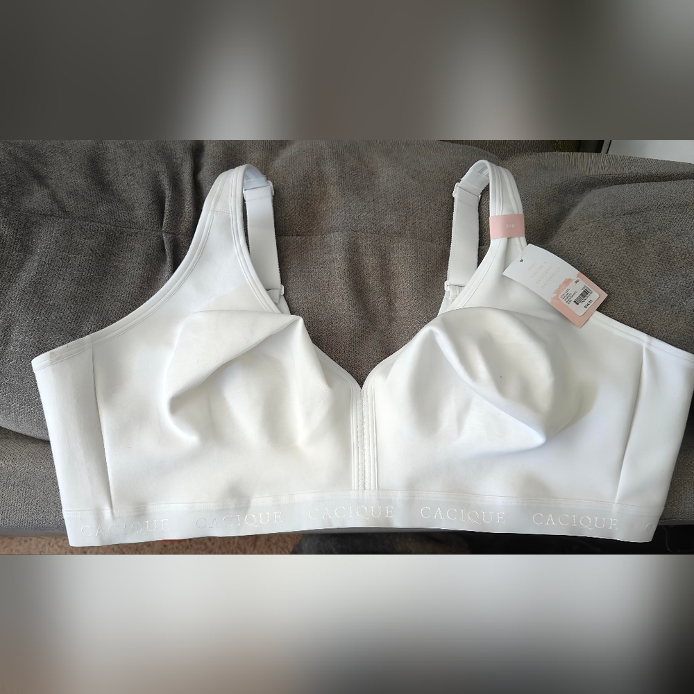 Lane Bryant Cacique Cotton Unlined No-Wire Bra White 50D